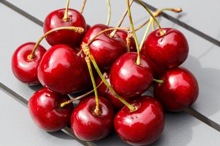 Heap of cherries on a table during summer