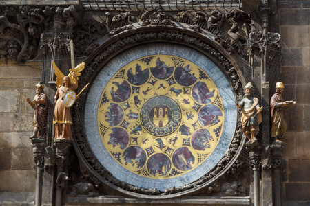 Detail of astronomical clock on the ancient town hall in Pragueの写真素材