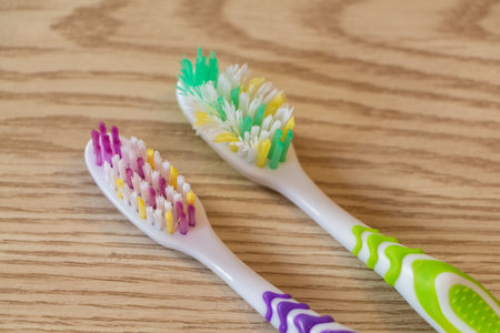 Close-up on new and used toothbrushes