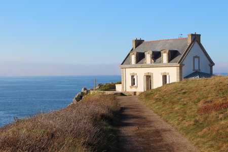 Facade of the lighthouse of Millier Point in Beuzec Cap Sizun