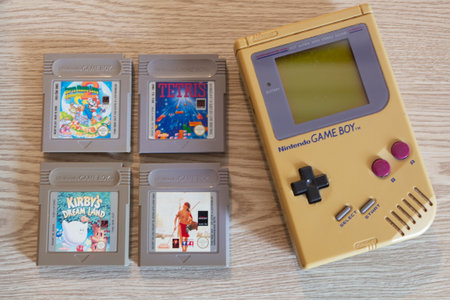 Primelin â€“ France, October 07, 2020 : Game Boy and four games