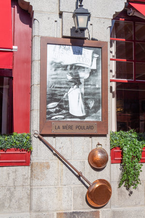 Mont Saint-Michel - France, October 03, 2017 : Sign of famous Mere Poulard restaurant in Mont Saint-Michelのeditorial素材