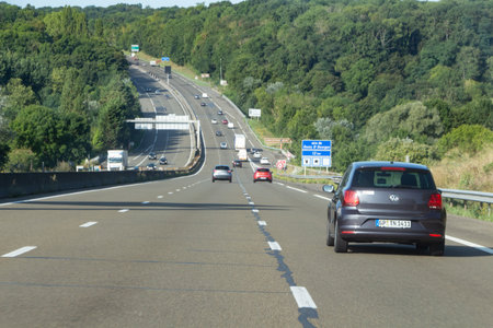 Coutevroult â€“ France, August 19, 2019 : Cars on the highway near Paris