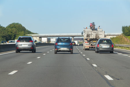 Saint Arnoult En Yvelines â€“ France, August 19, 2019 : Peugeot and Dacia cars on the highway