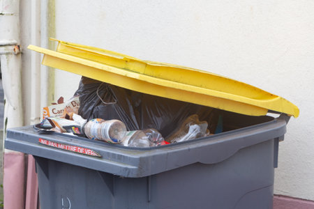 Brest â France, January 02, 2020 : Full garbage bin in Brestのeditorial素材