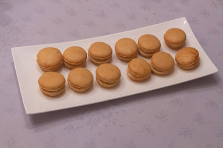 Salted macaroons with foie gras taste as appetizerの写真素材