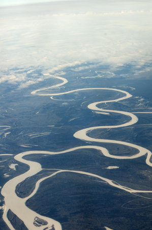 Forest river in winter day
