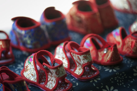 chinese embroidered baby shoesの写真素材
