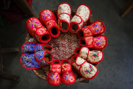 chinese embroidered baby shoesの写真素材