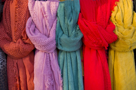 Rolled up satin in a fabric shopの写真素材