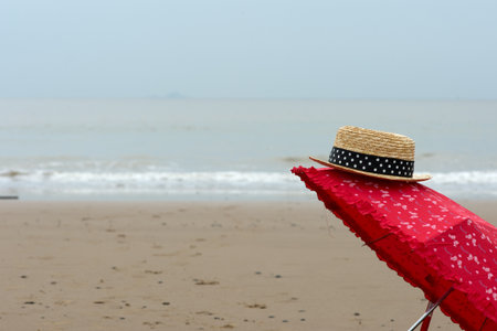 Beach peace  umbrella near the sea の写真素材