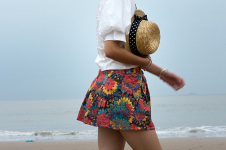 happy woman at the beachの写真素材