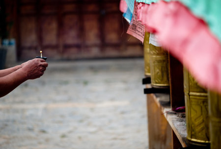 Close-up image of a Tibetan Buddhist prayer wheel 