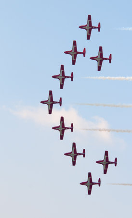 The Canadian Snowbirds demo team in flight - Stock Image