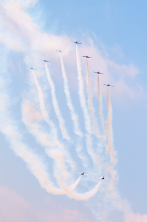 The Canadian Snowbirds demo team in flight - Stock Imageのeditorial素材