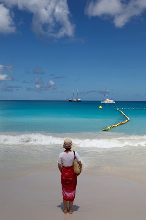 woman walking on the beachの写真素材