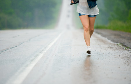 Asian woman active in forest  running  Girl running at great speed  の写真素材