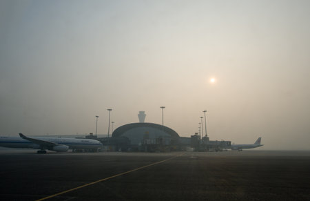 Big city in the fog, Chengdu chinaのeditorial素材