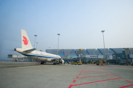Photo of an airplane at the airport on the tarmacのeditorial素材