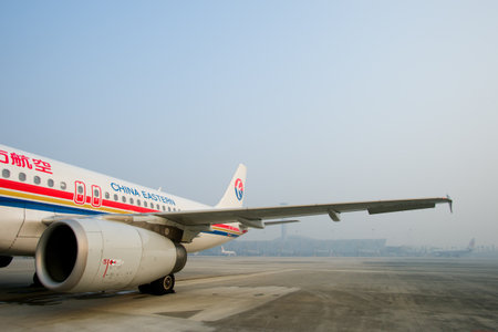 Photo of an airplane at the airport on the tarmacのeditorial素材