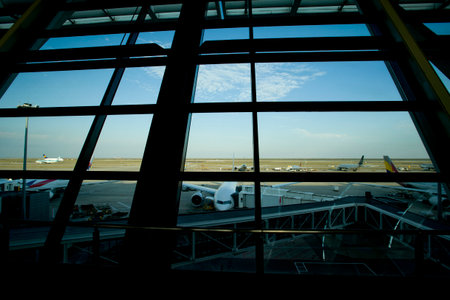 aircraft at the finger in the airportのeditorial素材