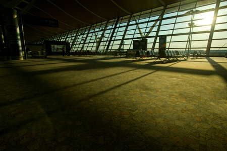 Motion blurred commuters At the airportのeditorial素材