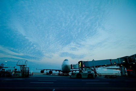 aircraft at the finger in the airportのeditorial素材