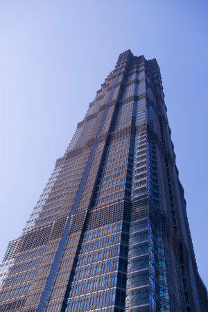 Wall of office buildings close-up, Shanghai, the Jinmao Towerのeditorial素材