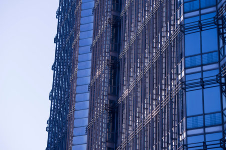 Wall of office buildings close-up, Shanghai, the Jinmao Towerのeditorial素材