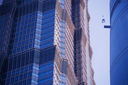 Wall of office buildings close-up, Shanghai, the Jinmao Towerのeditorial素材
