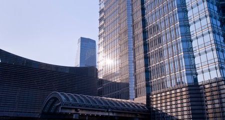 Wall of office buildings close-up, Shanghai, the Jinmao Towerのeditorial素材