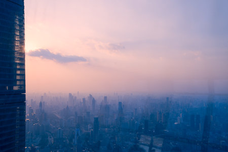 modern city at sunrise, Shanghai skyline.