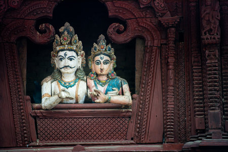 Woodcarving detail on temple on Durbar Square - Kathmandu , Nepalのeditorial素材
