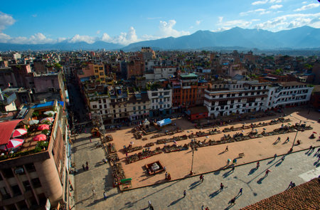 Old Durbar Square with pagodas. Largest city of Nepalの写真素材
