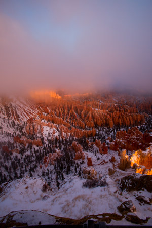 The fog in Bryce Canyon National Park,  sun just risingの写真素材