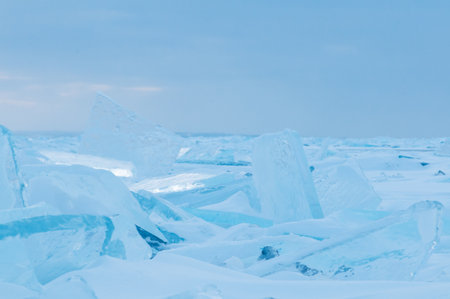 Thin transparent ice floes. Hummocks on Huron lakeの写真素材
