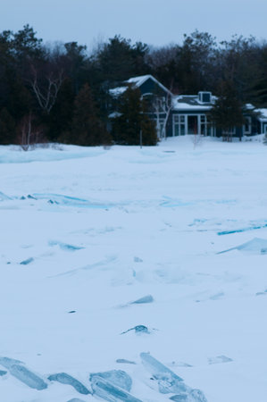 Thin transparent ice floes. Hummocks on Huron lakeの写真素材
