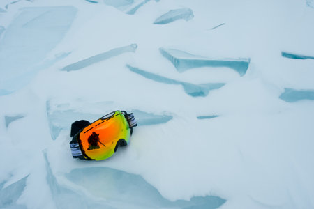 Ski goggles on Huron lakeの写真素材