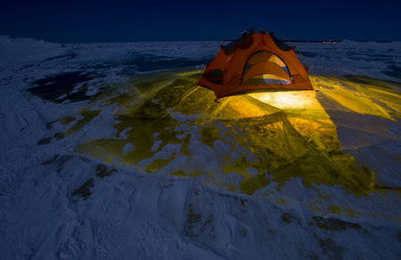 Tourists spend night on the iceの写真素材