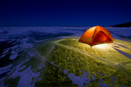 Tourists spend night on the iceの写真素材