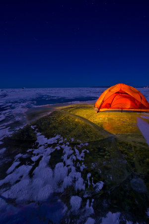 Tourists spend night on the iceの写真素材