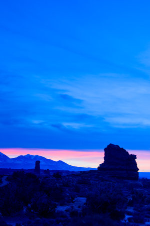 colorful sunset in Arches National Parkの写真素材