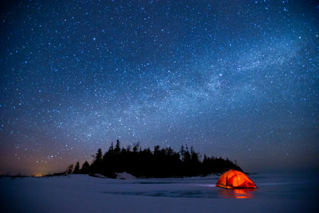 Scenery of milkyway at the middle of the night.