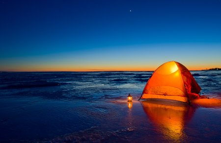 Camping in the wilderness ，Huron  lakeの写真素材