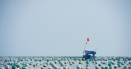 Fish farm in east sea, chinaの写真素材
