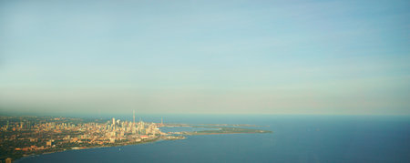 aerial view of downtown Toronto, evening light