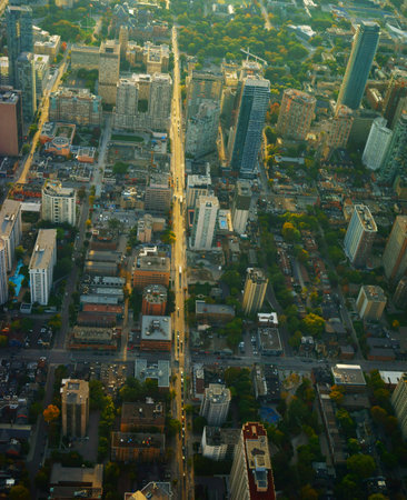 aerial view of downtown Toronto, evening light