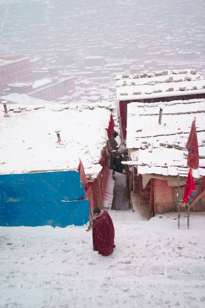 Top view at Larung Buddhist Academy Sichuan monastery Gar Chinaの写真素材