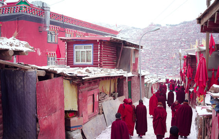 Tibetan Buddhist monks in the Sichuan Buddhist College, Seda Chinaのeditorial素材