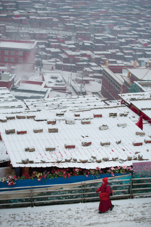 Tibetan Buddhist monks in the Sichuan Buddhist College, Sade Chinaの写真素材